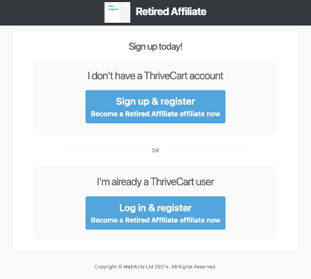 AffiliateSignupPage Affiliate signup page